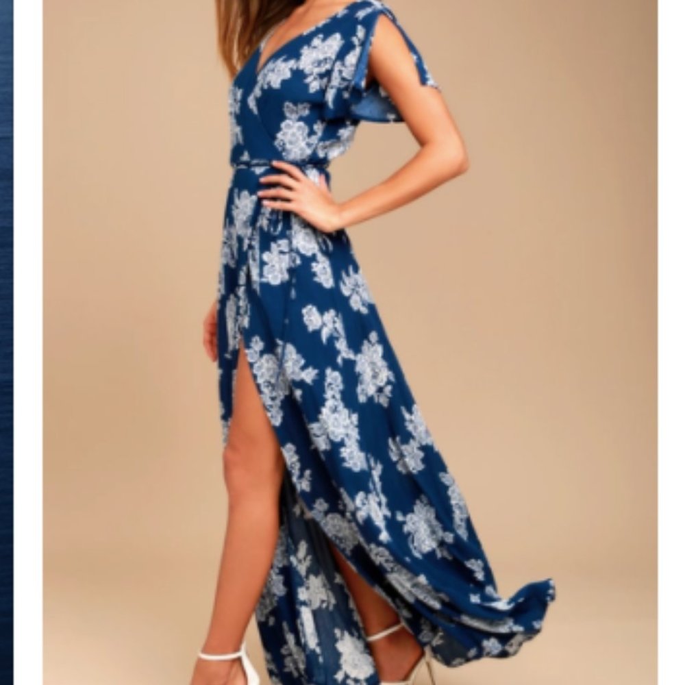 Heart of Marigold Navy Blue Floral Print Wrap Maxi